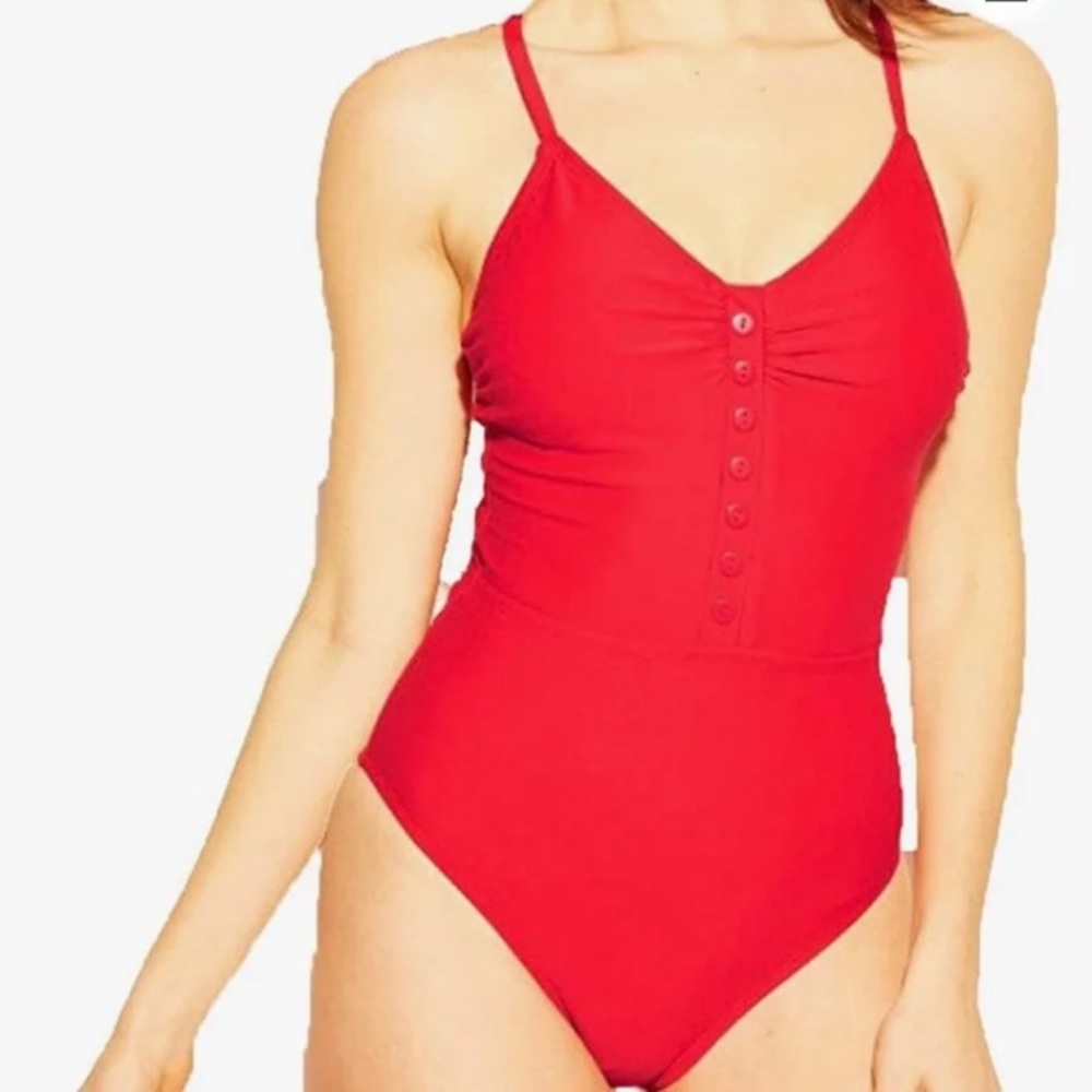 Kona Sol Red V-Neck One-Piece Swimsuit